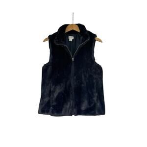 J. Crew Vest Womens Size Small Navy Blue Faux Fur Cozy Full Zip Collar K2216